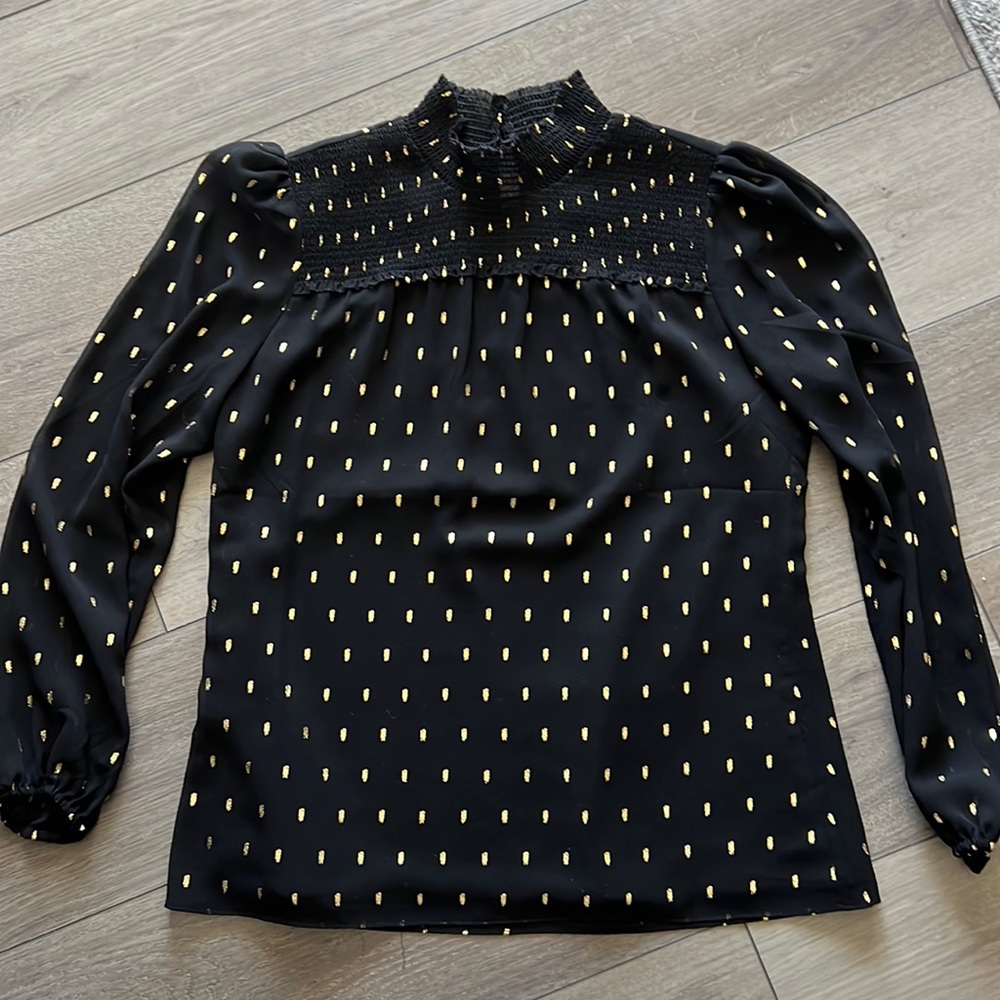 White House Black Market gold/black blouse, Small